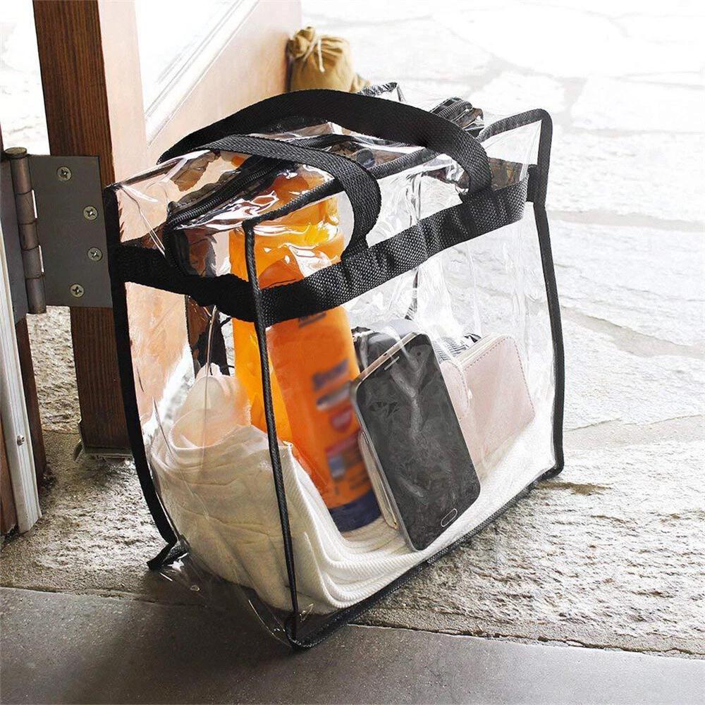 Clear Transparent Tote Bags PVC Zipper Shoulder Handbags Shopping Bags - Image 2