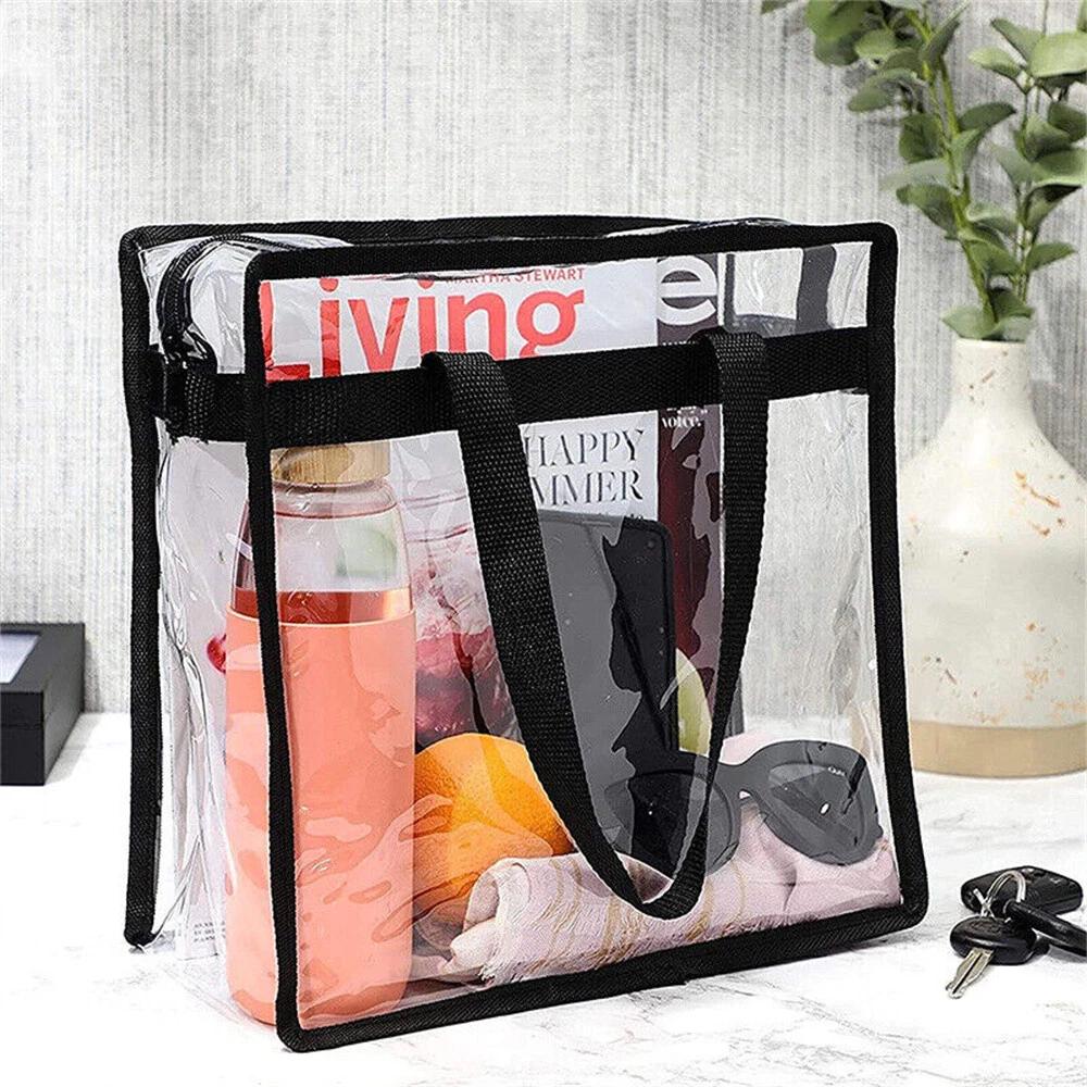 Clear Transparent Tote Bags PVC Zipper Shoulder Handbags Shopping Bags - Image 4