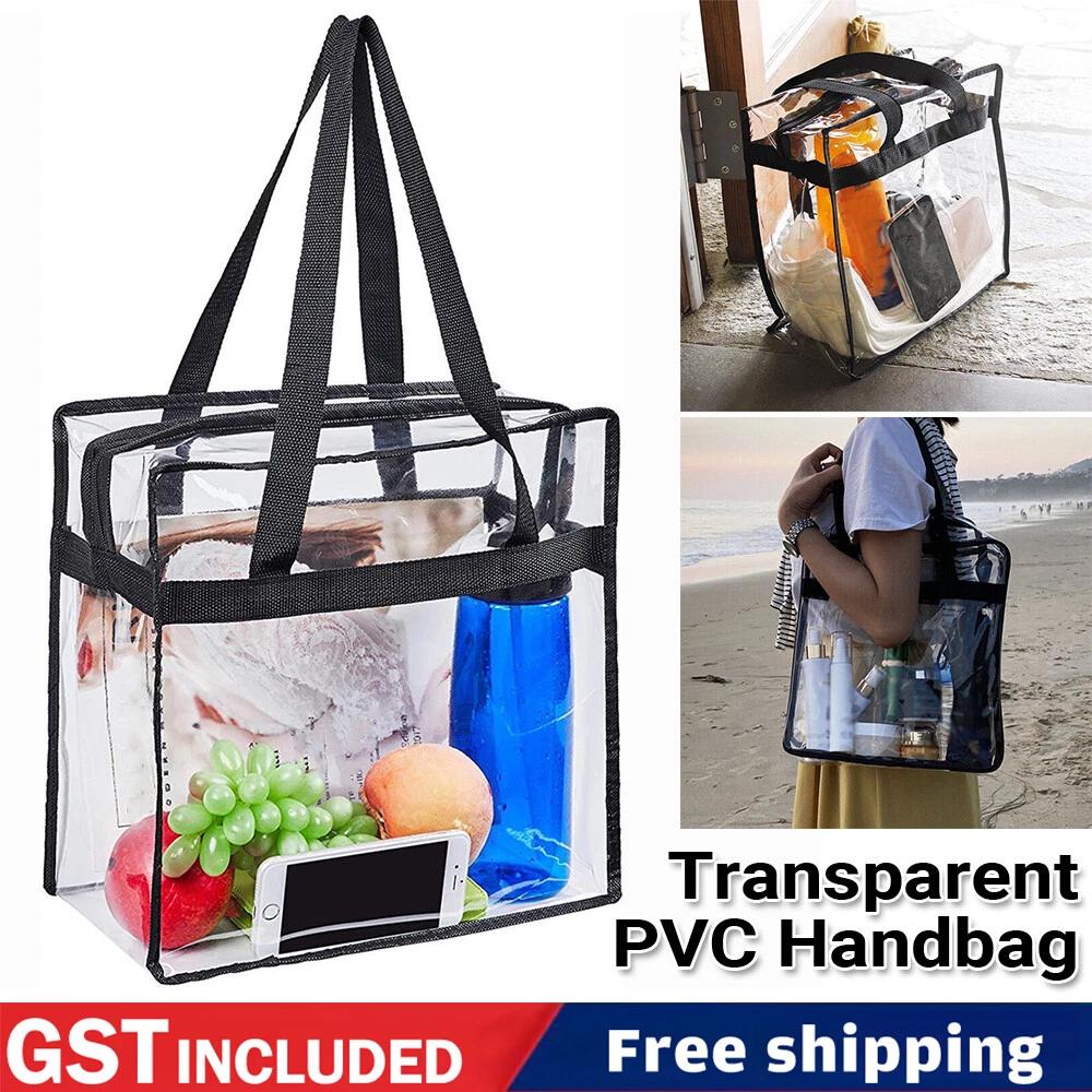 Clear Transparent Tote Bags PVC Zipper Shoulder Handbags Shopping Bags