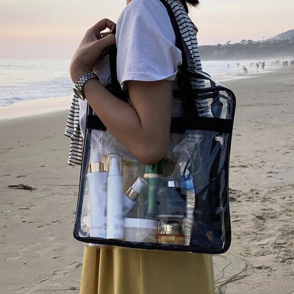Clear Transparent Tote Bags PVC Zipper Shoulder Handbags Shopping Bags - Image 6