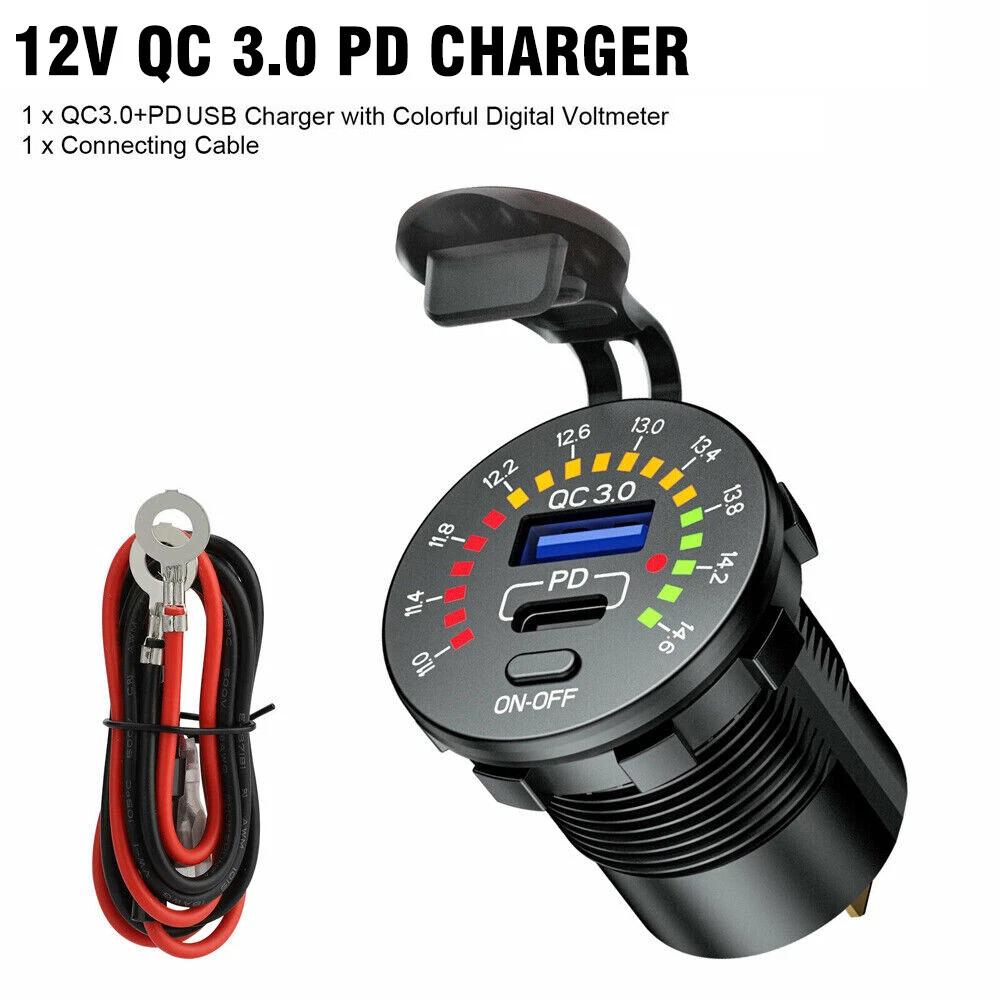 PD Type C USB Car Charger Dual QC 3.0 Charger 12V Power Outlet Socket ONOff - Image 7