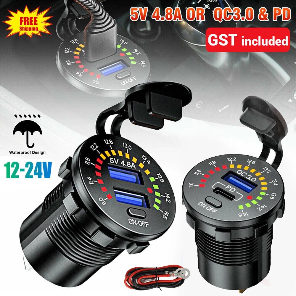 PD Type C USB Car Charger Dual QC 3.0 Charger 12V Power Outlet Socket ONOff