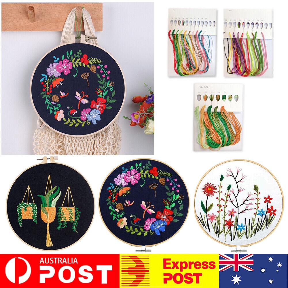 Sewing Cross Stitch Embroidery Kit Needlepoint Craft Organza Flower Hoop AU