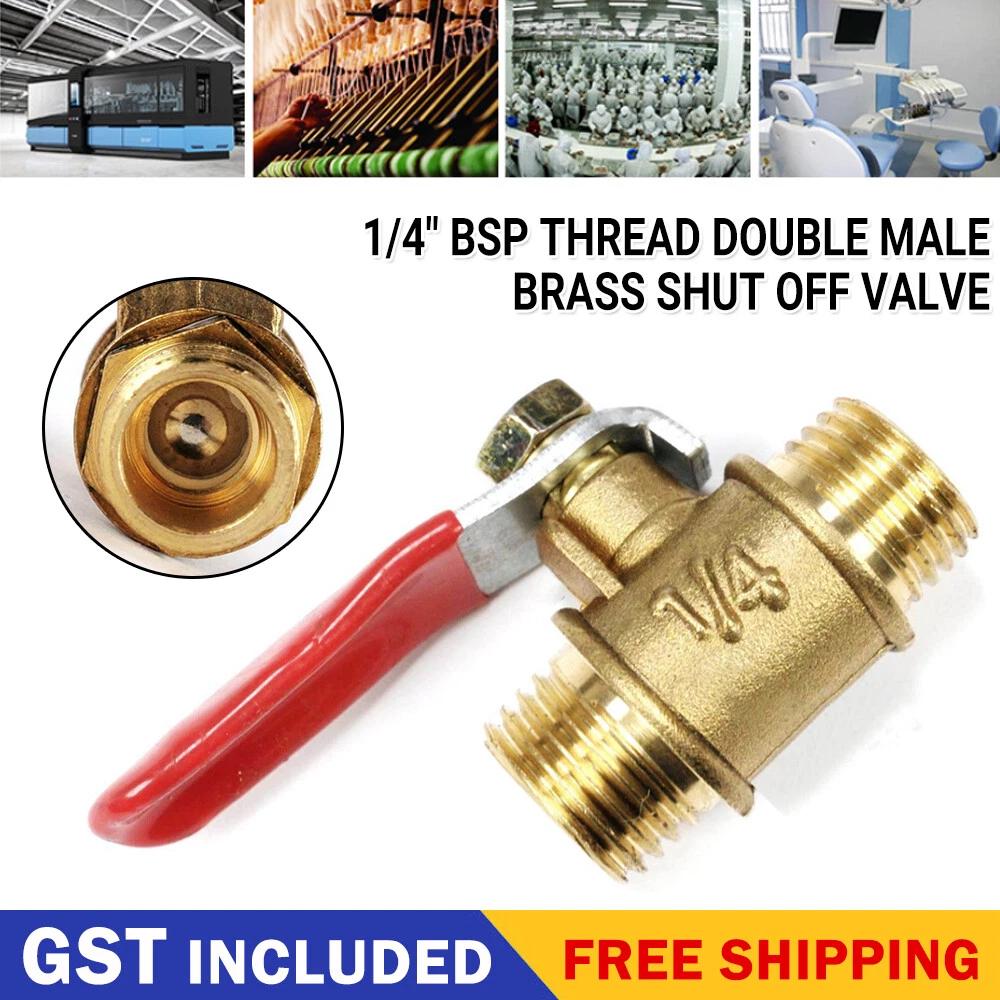 1/4  Thread Double Male Brass Shut Off Valve Cock Tap Inline Ball Valve Lever AU