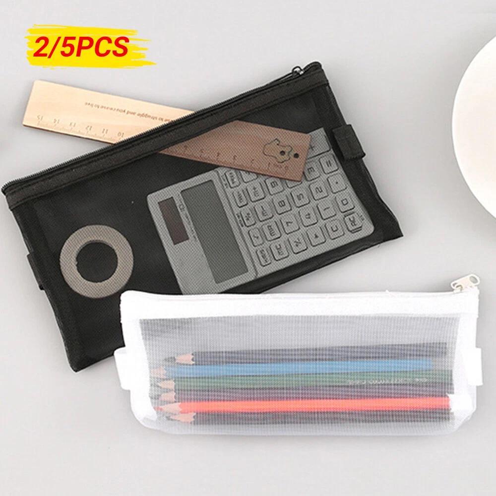 Pencil Case Set Clear Exam Pencil Pouch Mesh Zipper Pen Pouch Nylon Pen