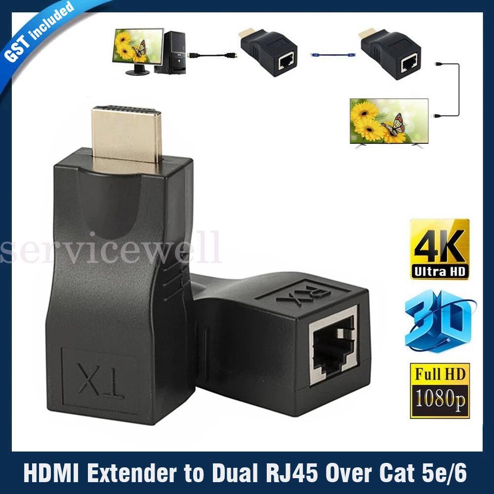 1 Pair HDMI Extender to Dual RJ45 Over Cat 5e/6 Network 1080P Ethernet Adapter