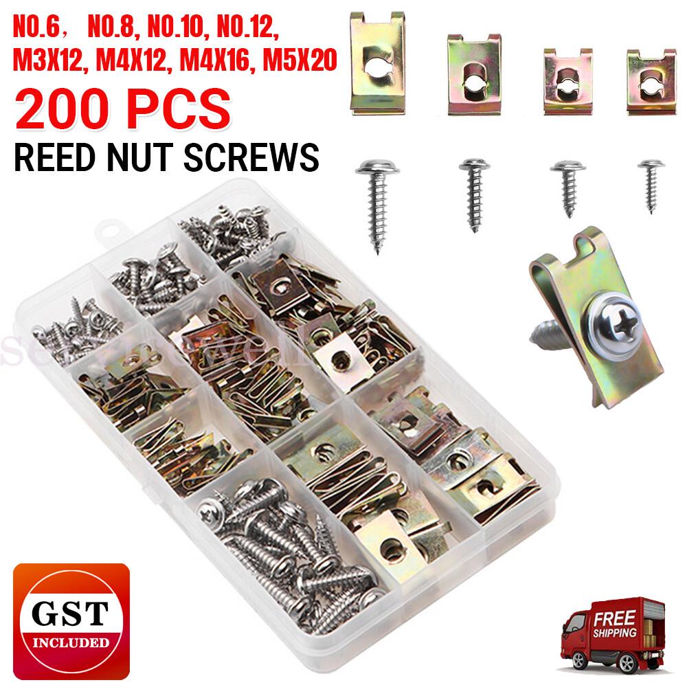 200PCS Stainless Steel U Nuts Bolt Speed Clips Panel Trim Automotive Nut Screws