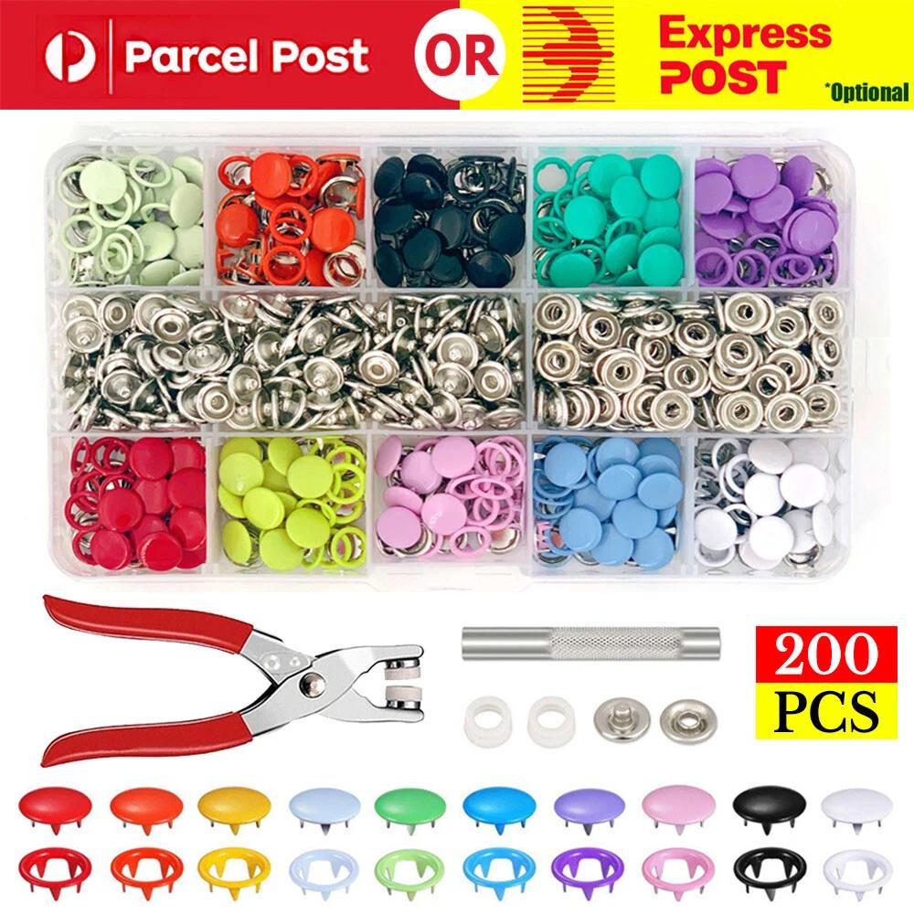 200 Sets Snaps Fasteners Sewing Buttons Metal Press Studs Tools Kit Plier Snap