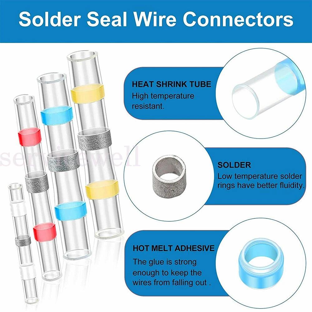 200pcs Solder Seal Sleeve Heat Shrink Butt Wire Connectors Terminals Waterproof - Image 2
