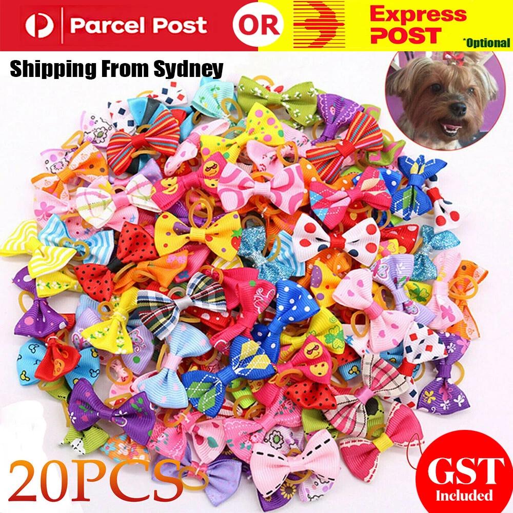 20PCS Pet Small Dog Hair Bows Rubber Bands Puppy Cat Grooming Accessory Set AU