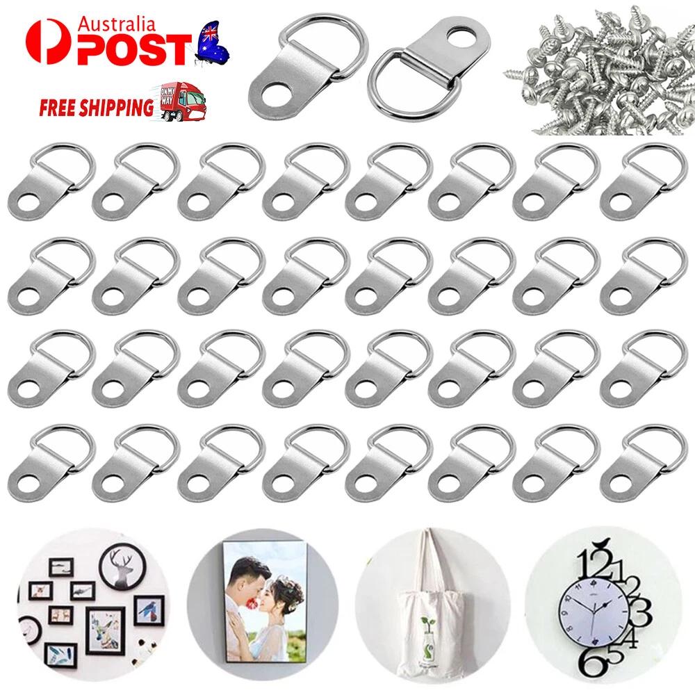 D-Ring Painting Picture Wall Frame Hanger Hanging Hooks +Screws