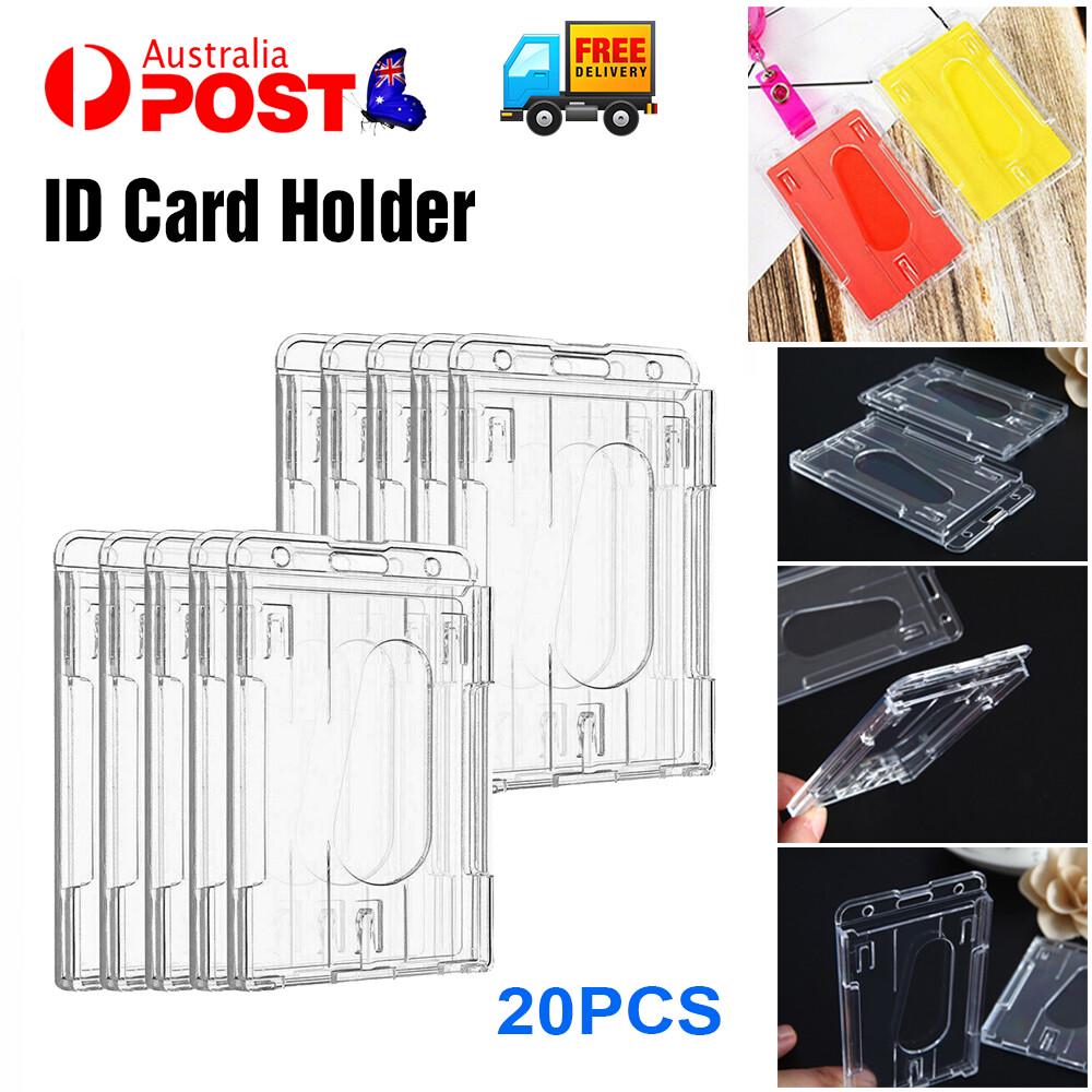 Clear ID Card Holder Hard Plastic Vertical Double Sides Badge Business Work