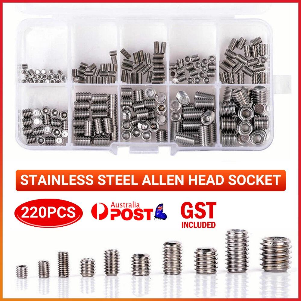 220Pcs Allen Head Socket Hex Grub Screw Assortment M3-M8 Stainless Steel Set AU