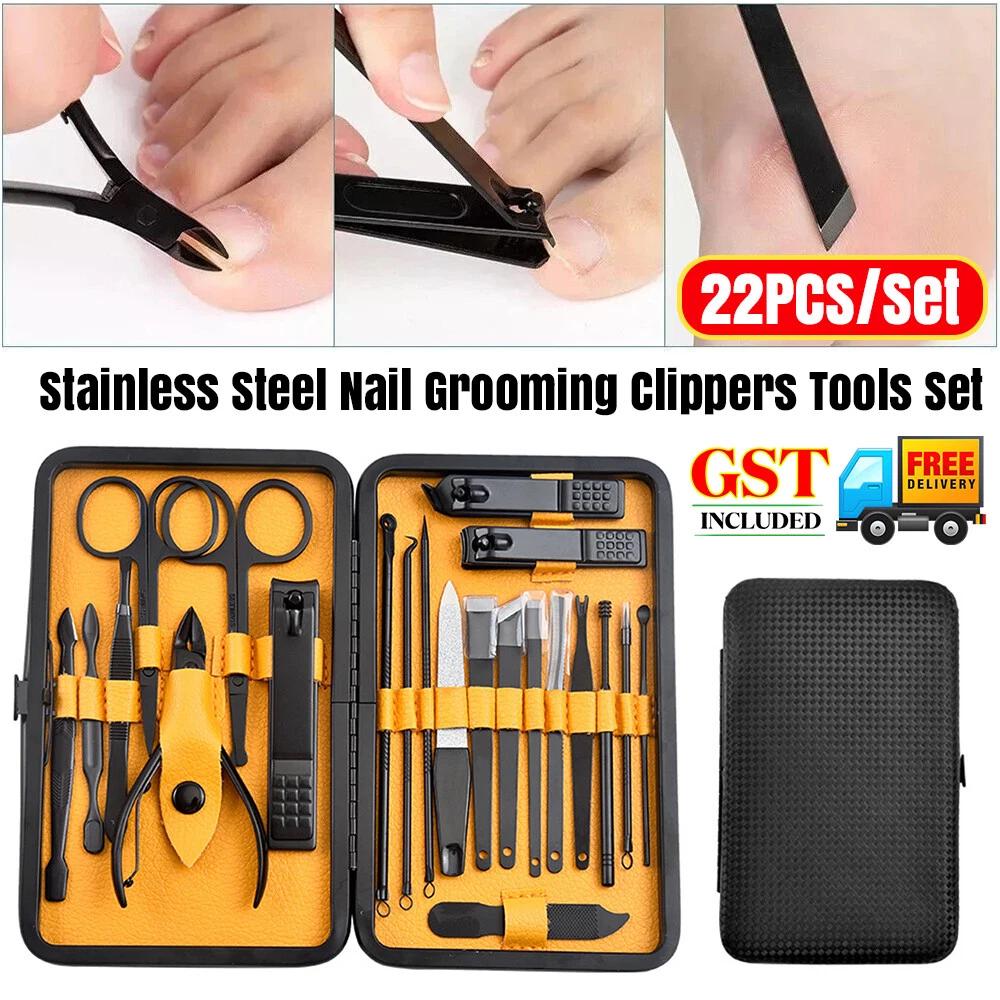 22PCS Steel Nail Grooming Clippers Tools Manicure Set Pedicure Kit Set Stainless