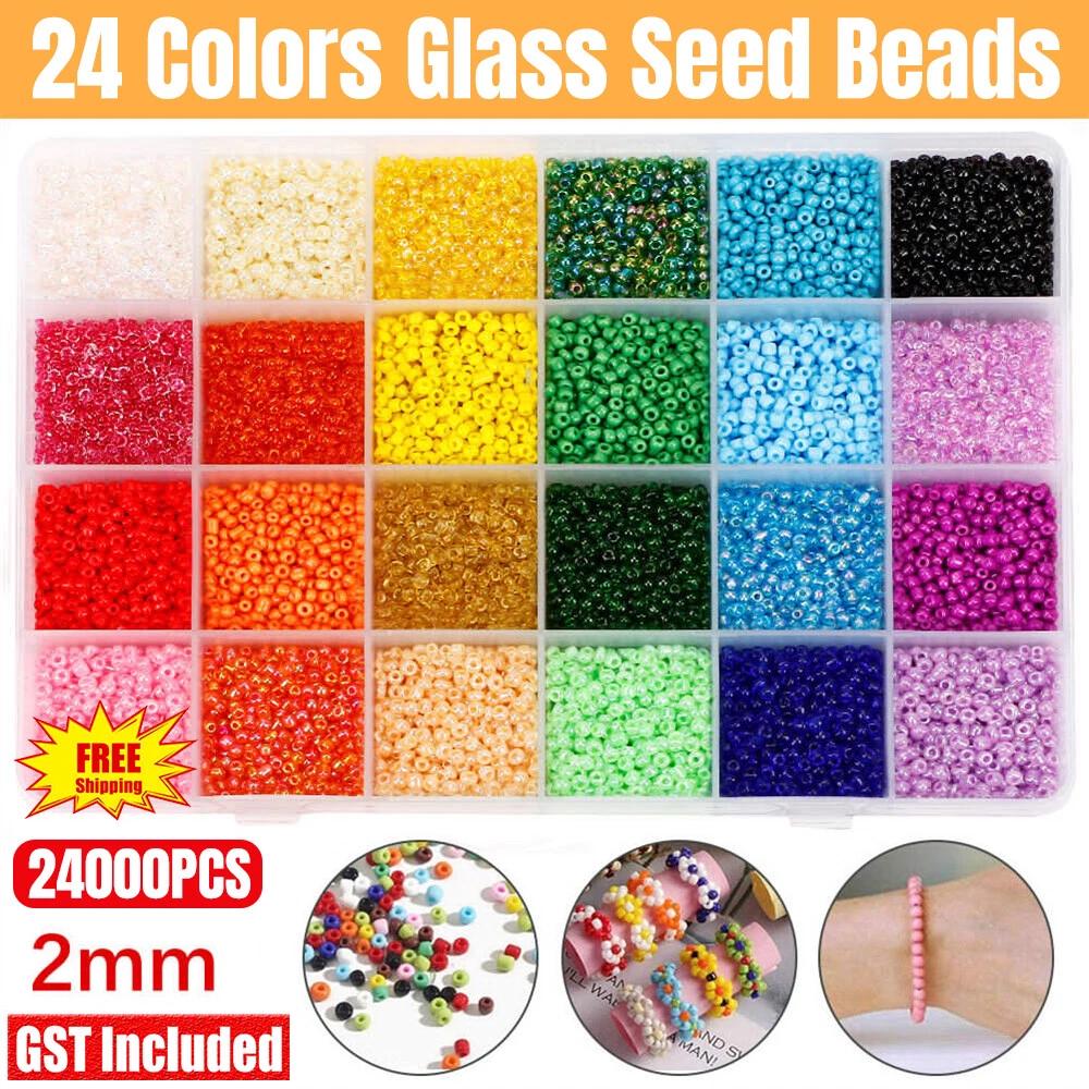 24000X Glass Seed Beads 24 Colors Loose Beads Kit DIY Making Bracelet Beads 2mm