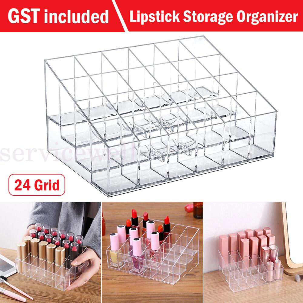 24 Lipstick Storage Case Clear Acrylic Cosmetic Organizer Display Stand Holder