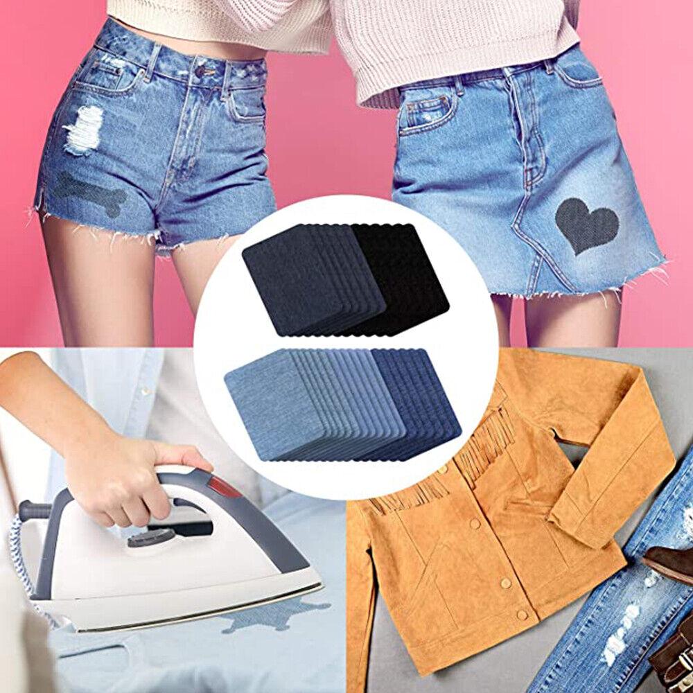 24pcs Assorted Iron On Denim Fabric Mending Patches Repair Kits For Denim Jeans