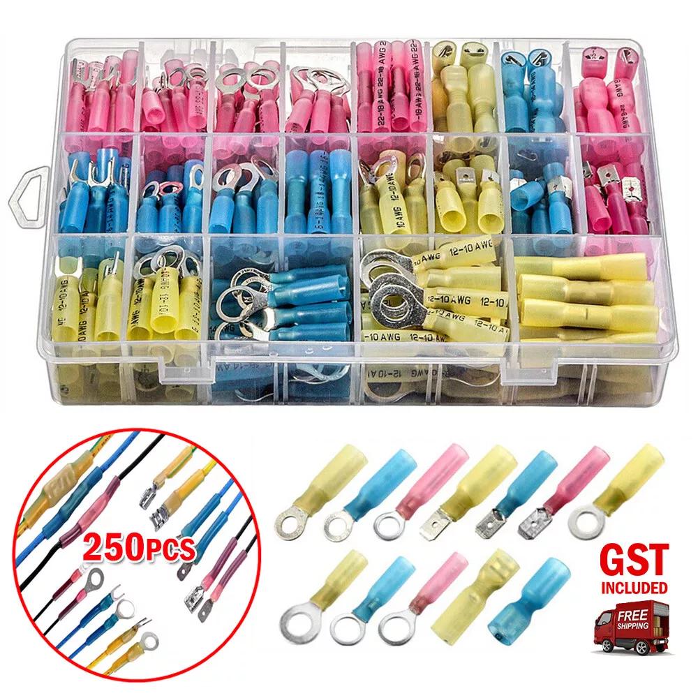 250PCS Heat Shrink Wire Connectors Electrical Auto Ring Spade Crimp Terminals AU
