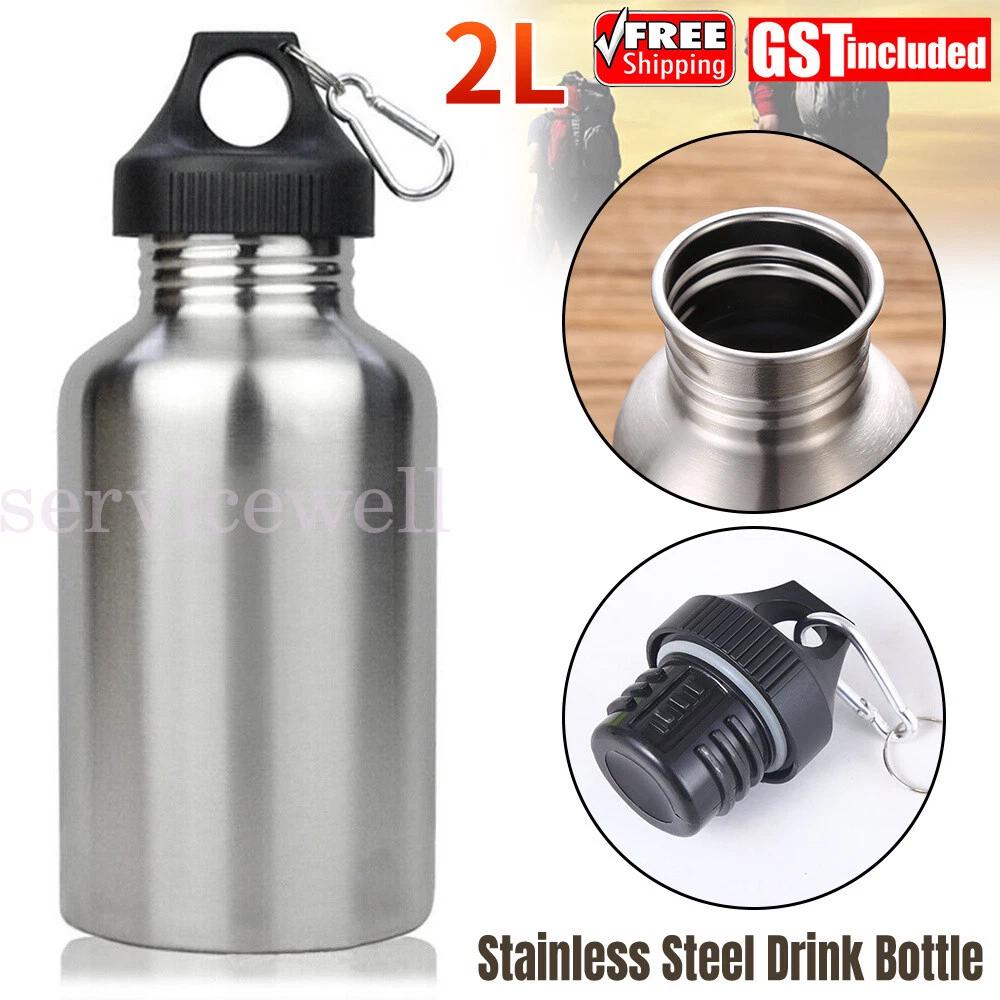 2L Silver Stainless Steel Large Mouth Water Drink Bottle Kettle Cycling Gym