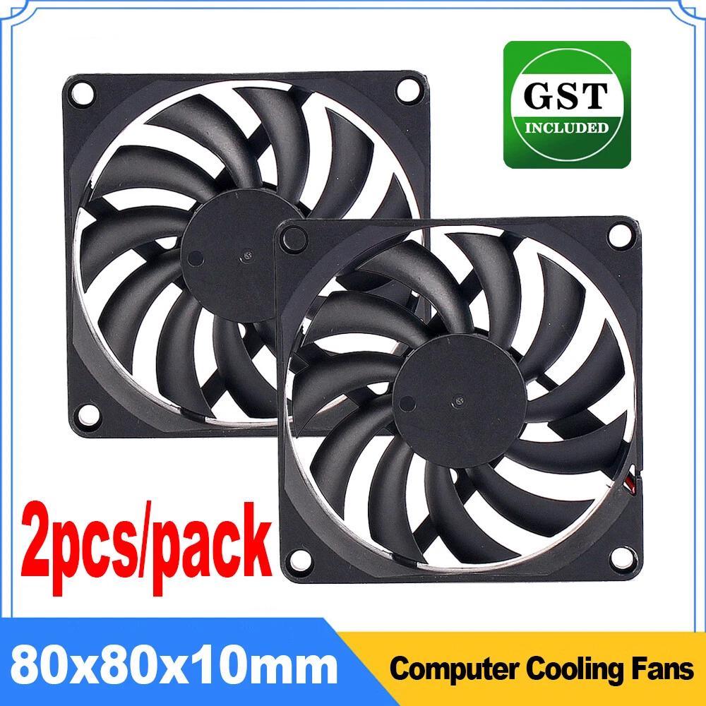 2PCS 80x80x10mm DC 12V Brushless Silent Computer PC Case Cooling Cooler Fans