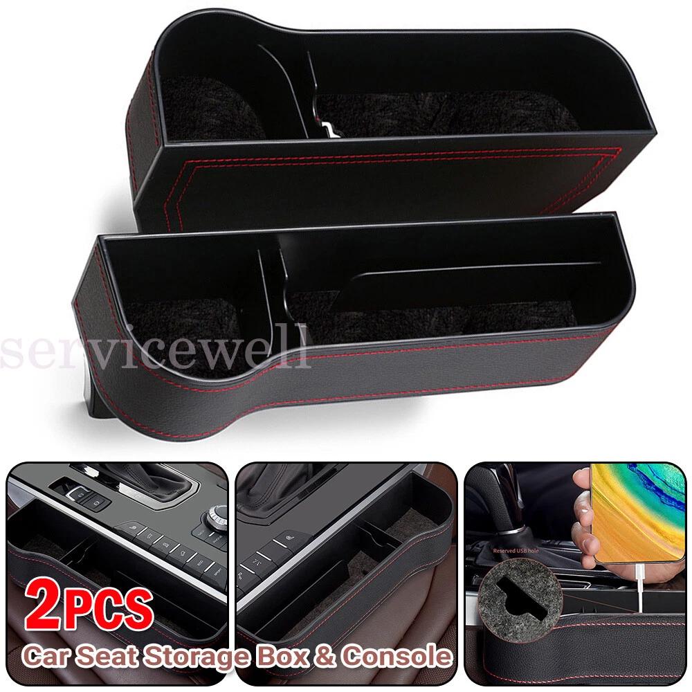 2PCS Car Seat Storage Box&Console Side Pocket Coin Phone Organizer Cup Holder