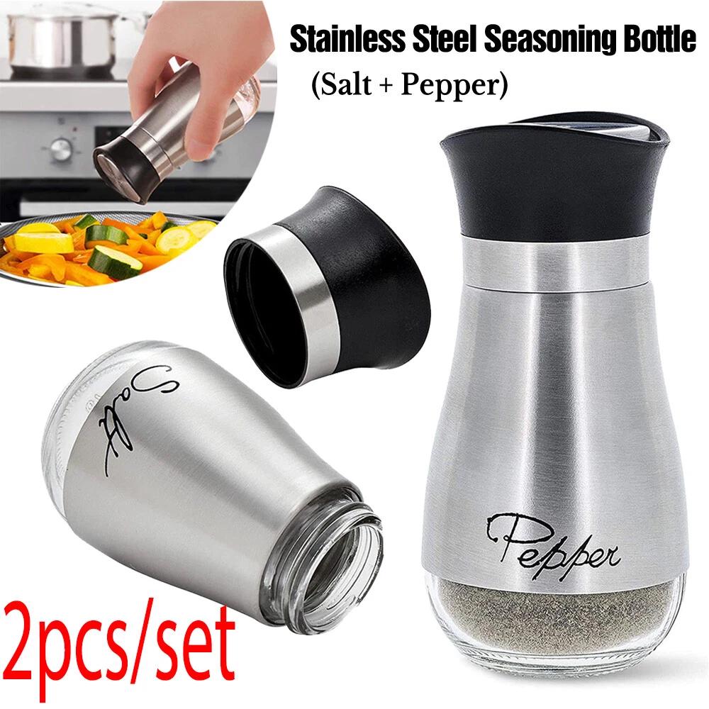2PCS Salt and Pepper Shakers Set Premium Stainless Steel Salt and Pepper Bottles
