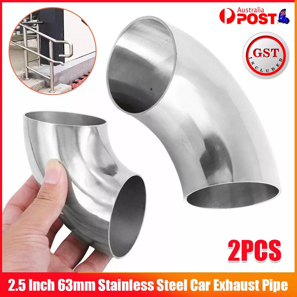 2Pcs Car Exhaust Pipe Stainless Steel 90 Degree Bend Elbow Tubes 2.5Inch/63mm AU