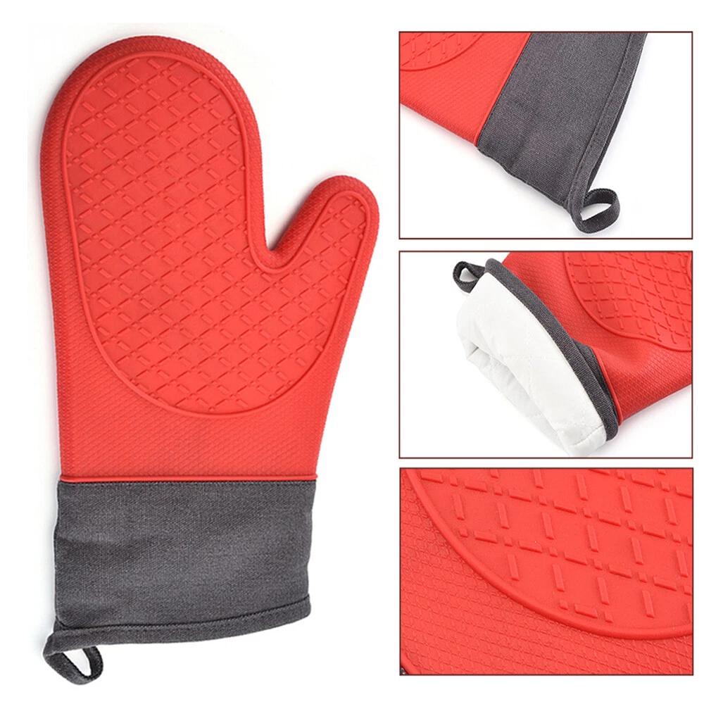 Silicone Heat Resistant Kitchen Gloves Gingham Baking Microwave Oven Mitts - Image 6