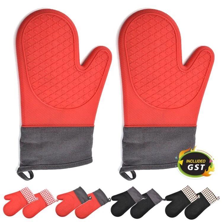 Silicone Heat Resistant Kitchen Gloves Gingham Baking Microwave Oven Mitts