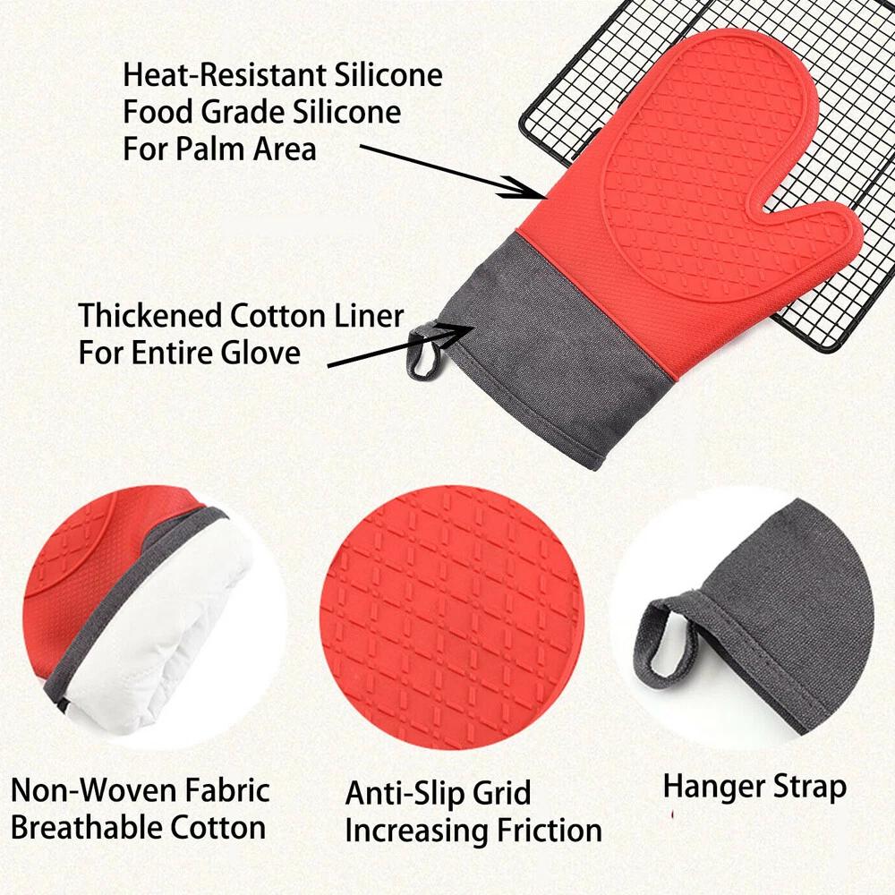 Silicone Heat Resistant Kitchen Gloves Gingham Baking Microwave Oven Mitts - Image 4