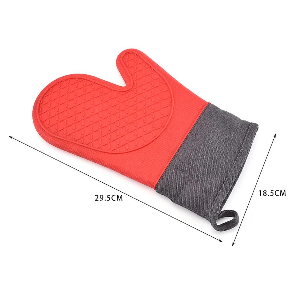Silicone Heat Resistant Kitchen Gloves Gingham Baking Microwave Oven Mitts - Image 2