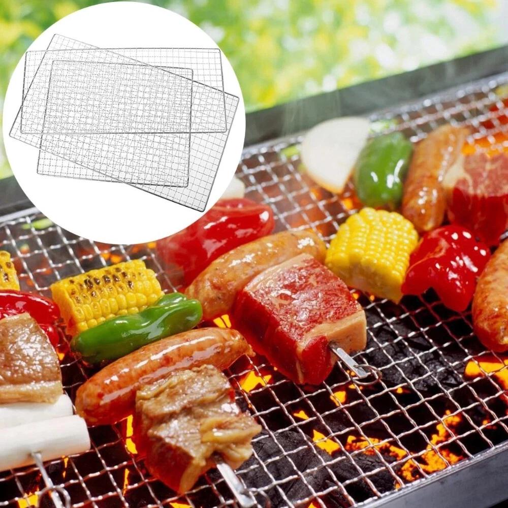 2X BBQ Grill Mesh Camping Cooking Hibachi Yakitori Stainless Steel 44cmx26cm AU - Image 5