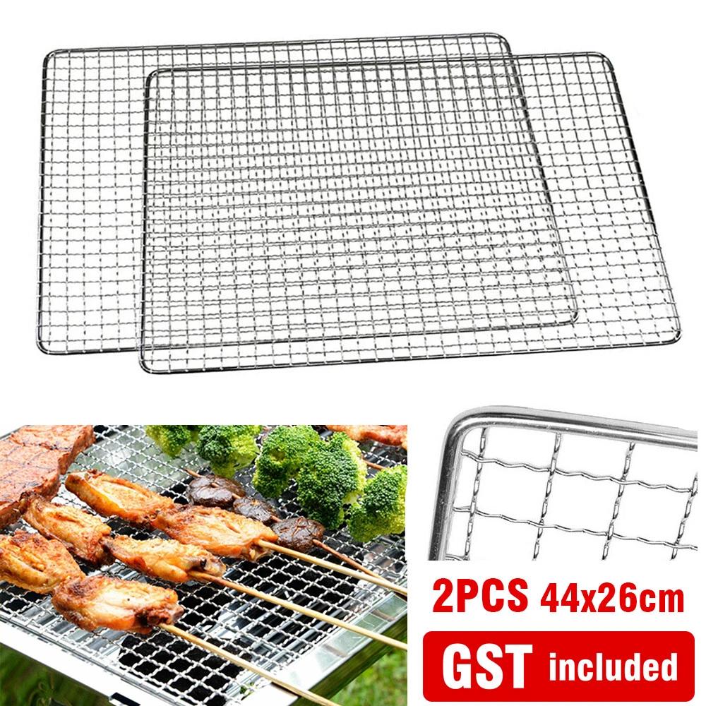2X BBQ Grill Mesh Camping Cooking Hibachi Yakitori Stainless Steel 44cmx26cm AU