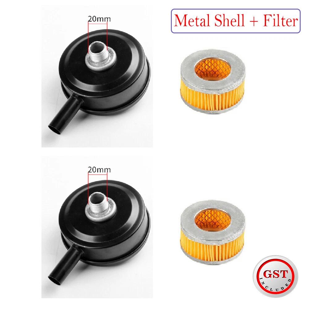 2 set Compressor Male Threaded 20mm Air Intake Silencer Filter Black Metal Shell
