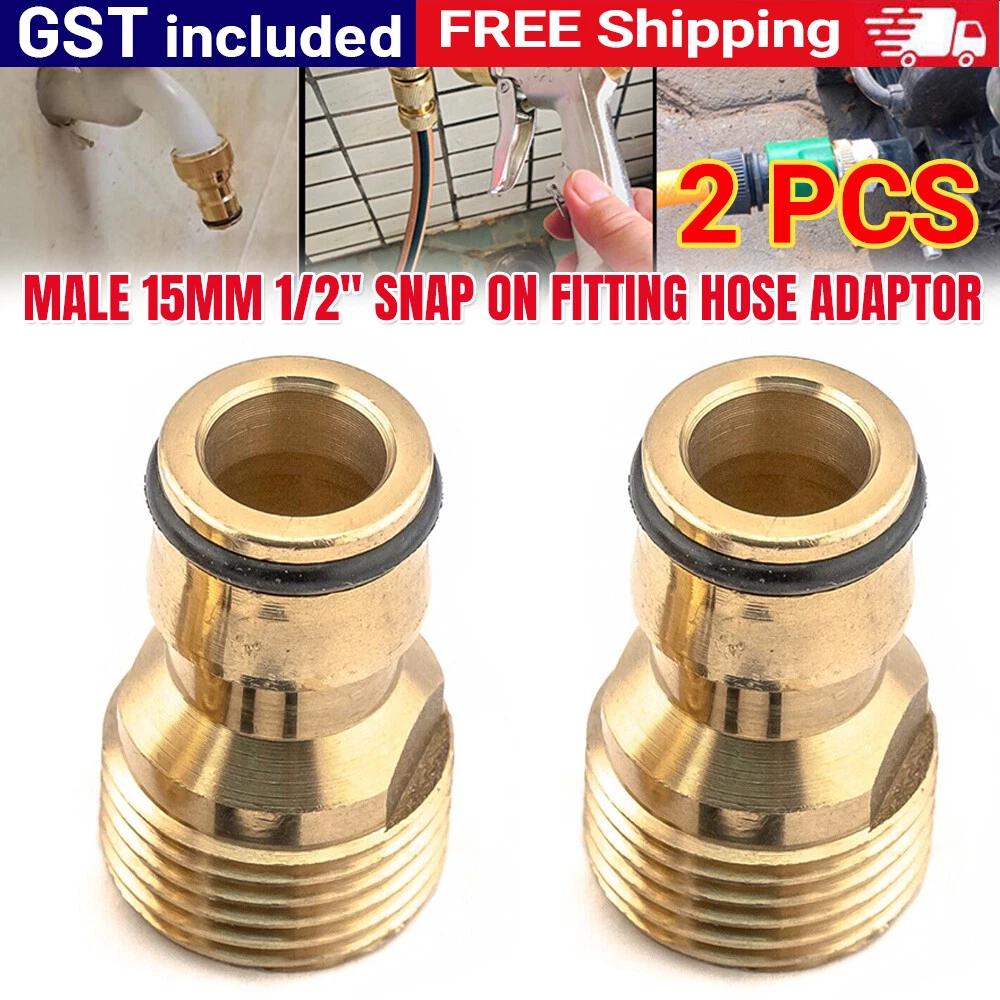 2pcs Australian Brass Tap Adaptor Male 15mm 1/2  12mm Snap On Fitting Hose