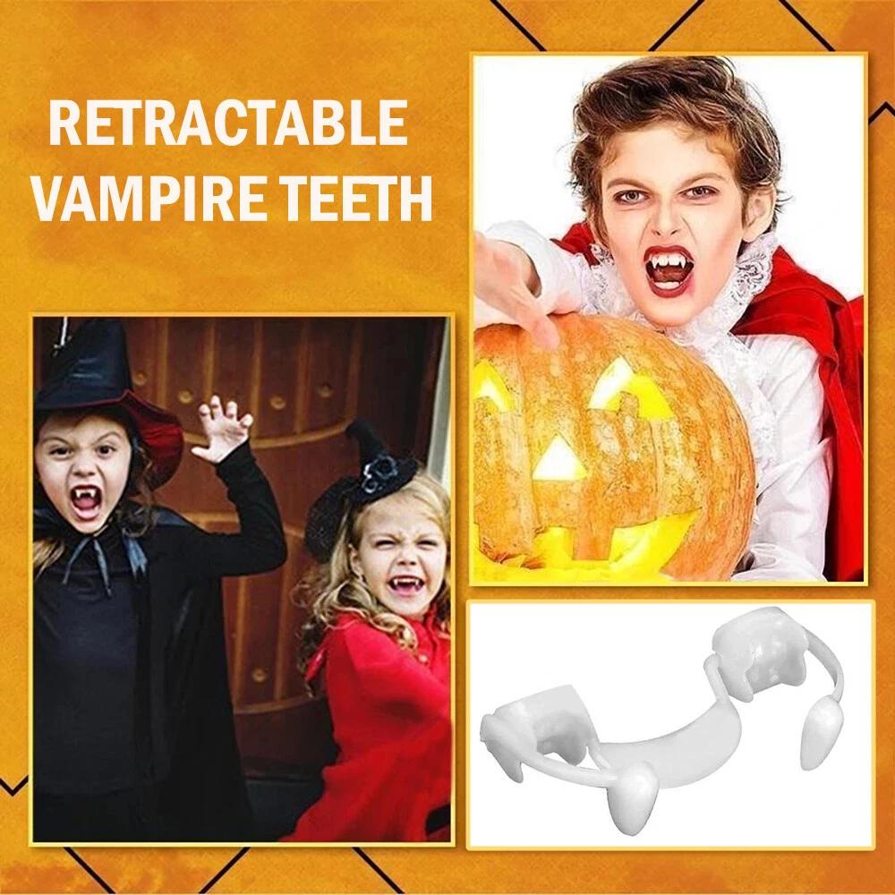 2pcs Retractable Vampire Teeth Halloween Cosplay Makeup Zombie Horrific Fangs - Image 3