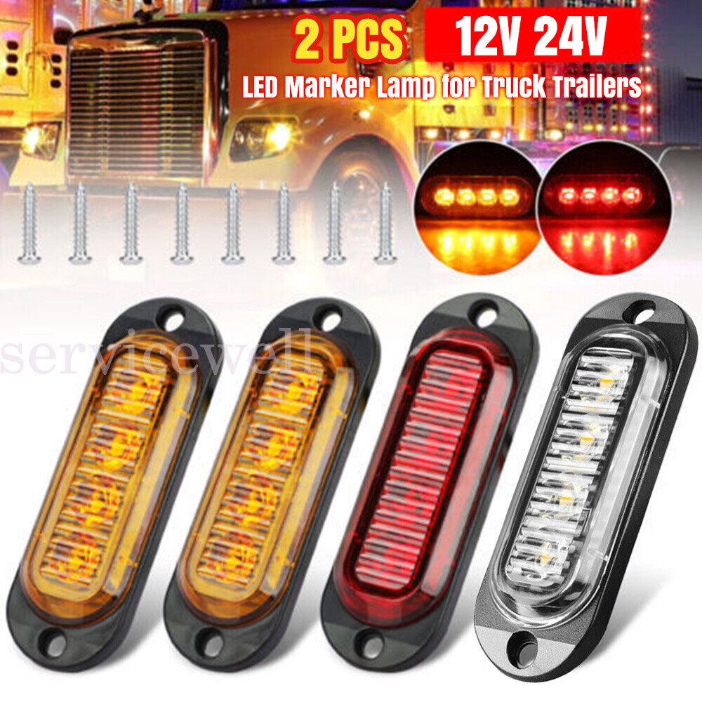 2pcs x Amber/Red Clearance Lights Side Marker 4 LED Truck Trailer Caravan