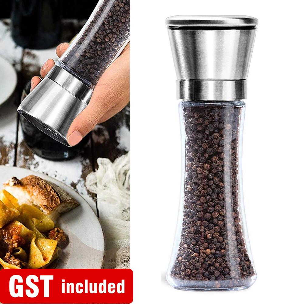 2x 200ml Salt and Pepper Grinders Stainless Steel Glass Ceramic Mills Kitchen AU