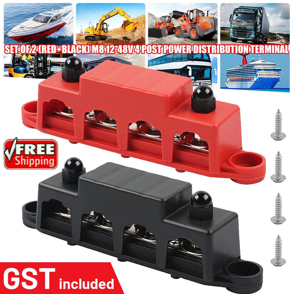2x 4 Post Power Distribution Block Terminal Screw Bus Bar 250A 12V-48V DC M8