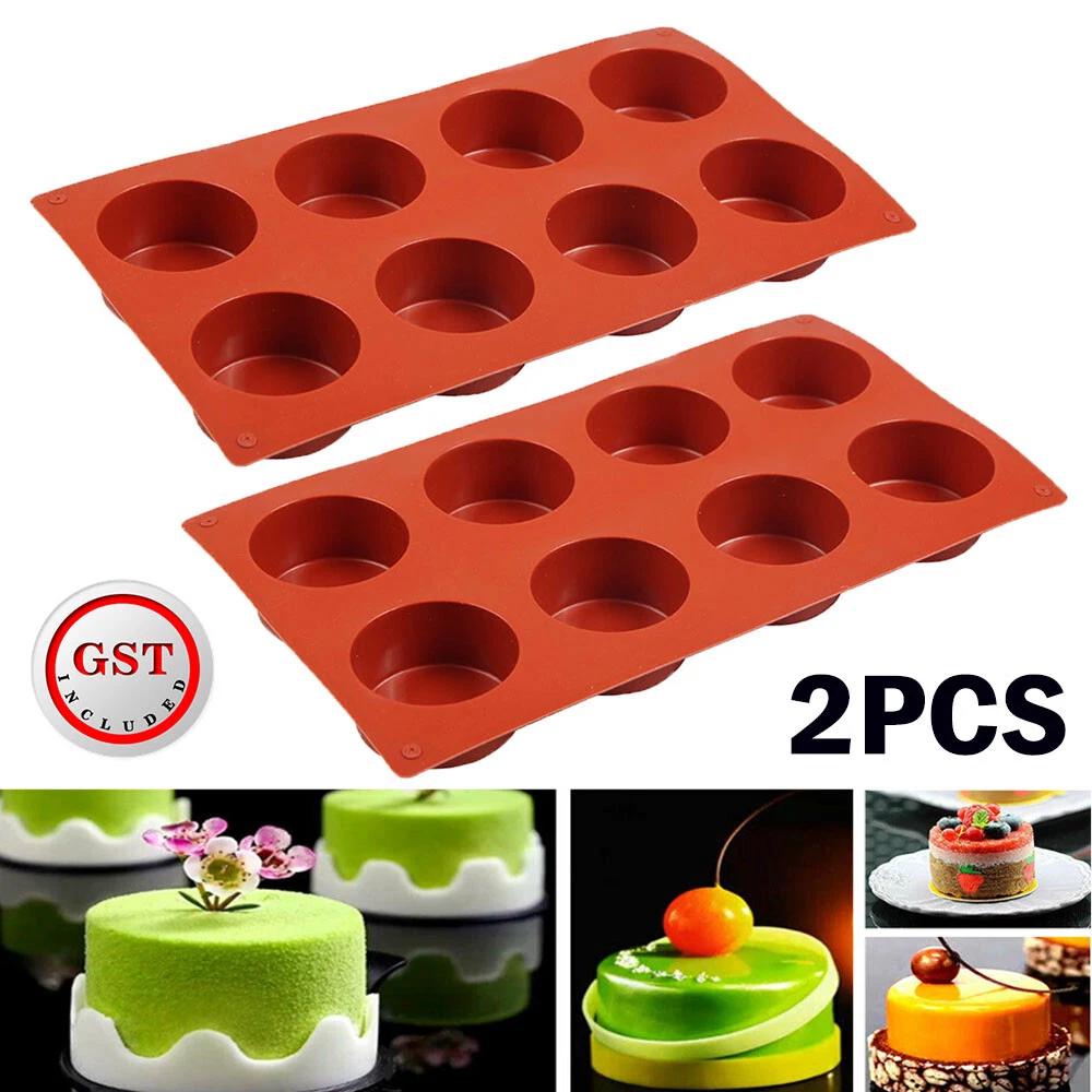 2x 8 Cavity Pan Tray Silicone Mould Mini Cupcake Cookie Baking Mold Muffin Cup