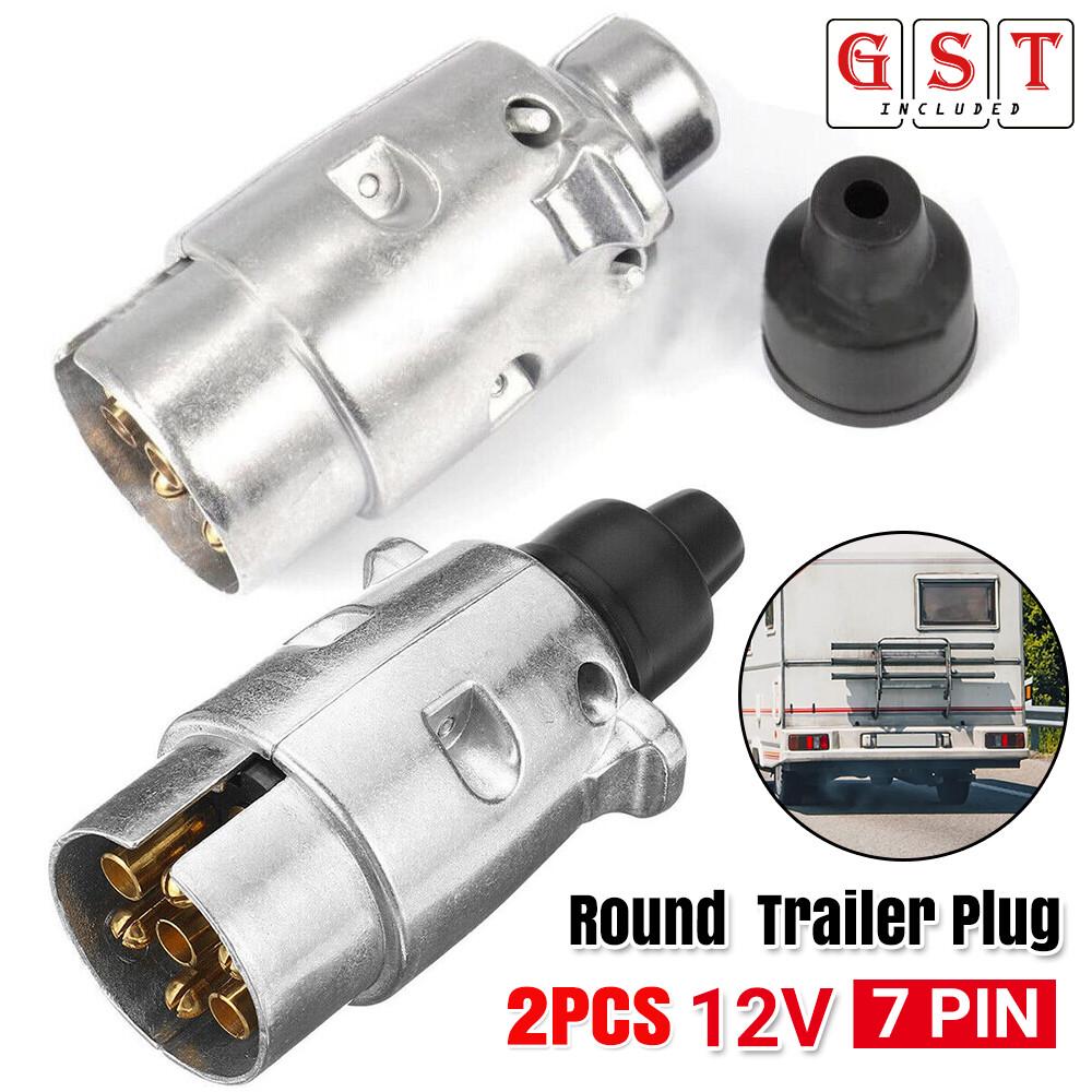 2x Aluminium Trailer Plug 7 Pin Round Metal Male Adapter Connector Truck Caravan