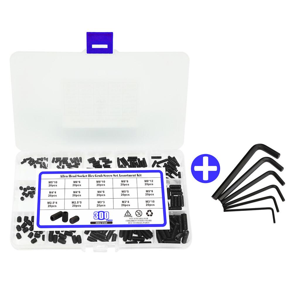 300Pcs M3/M4/M5/M6/M8 Carbon-Steel Hex Socket Set Grub Screws Kit+5Pcs Keys AUS - Image 2