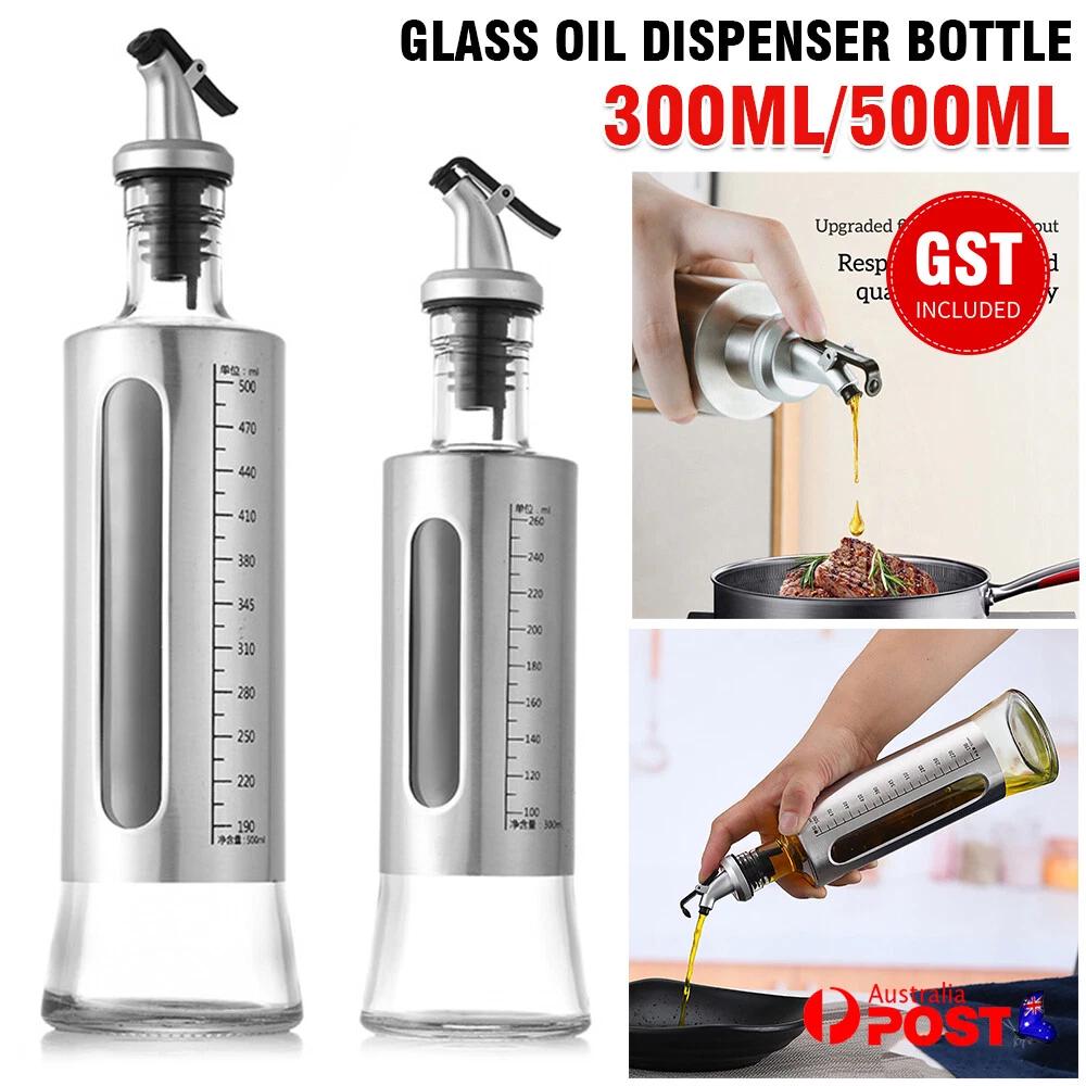 Glass Oil Dispenser Spout Olive Vinegar Pourer Stainless Empty Bottle