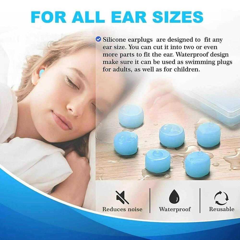 Soft Silicone Ear Plugs Comfortable Adjustable Sleep Anti Snore Moldable`