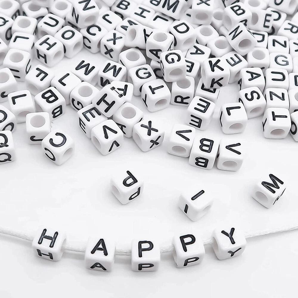 320X Mixed Alphabet Letter Cube Craft Charms Beads 6mm Handmade White and Black - Image 2
