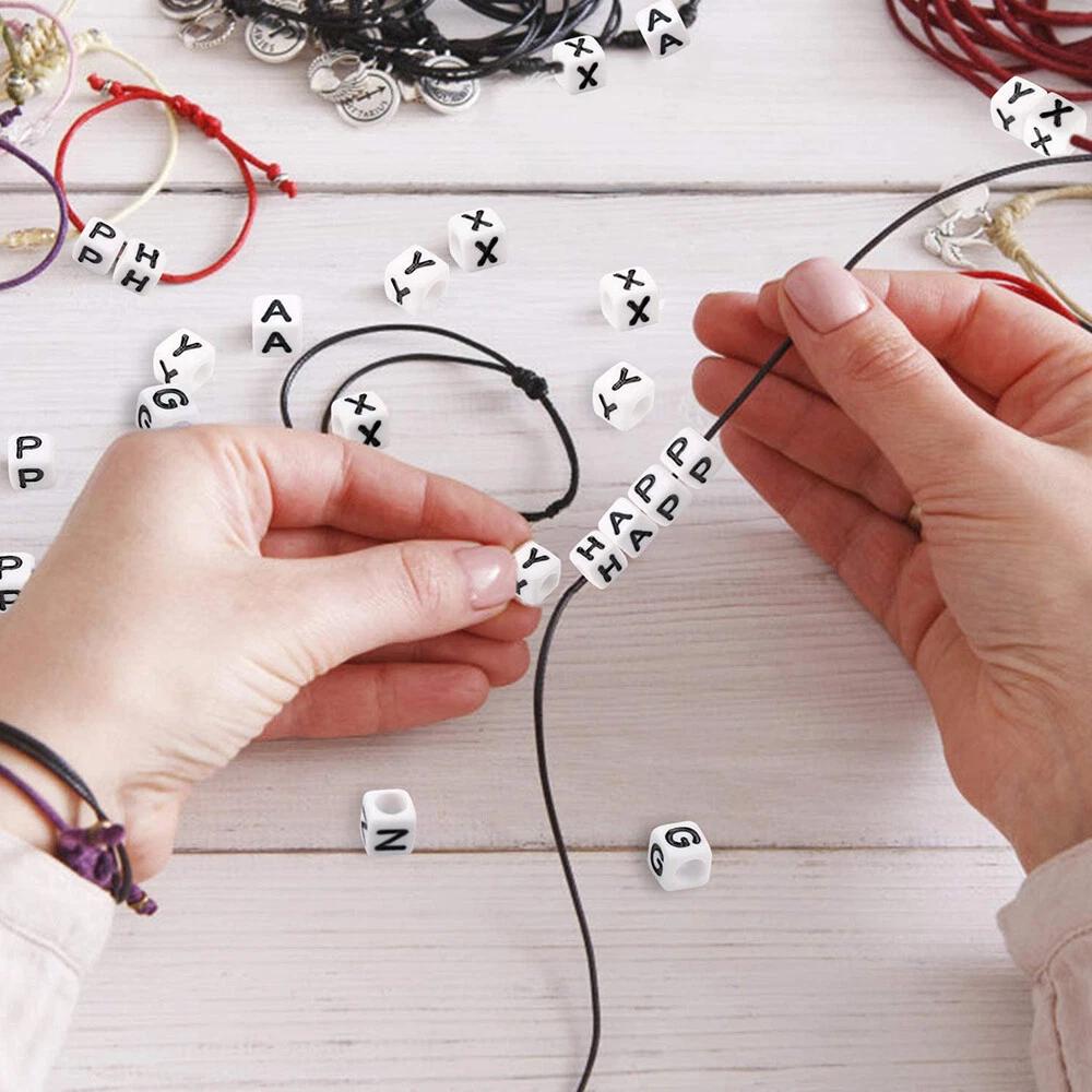 320X Mixed Alphabet Letter Cube Craft Charms Beads 6mm Handmade White and Black - Image 4
