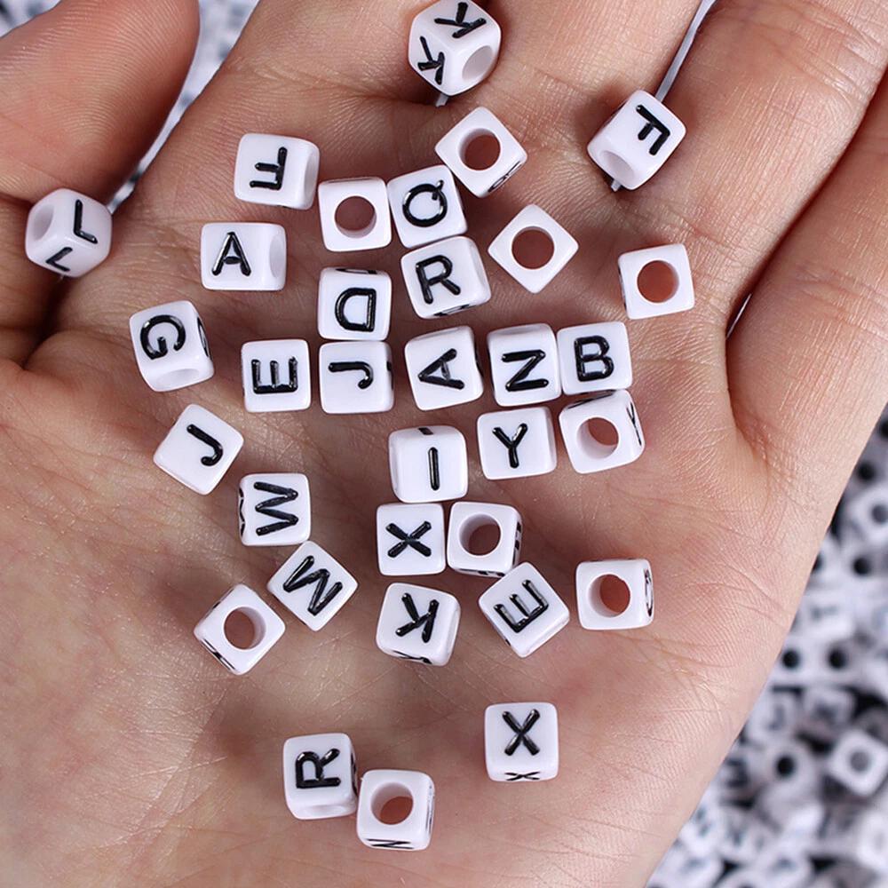 320X Mixed Alphabet Letter Cube Craft Charms Beads 6mm Handmade White and Black - Image 7
