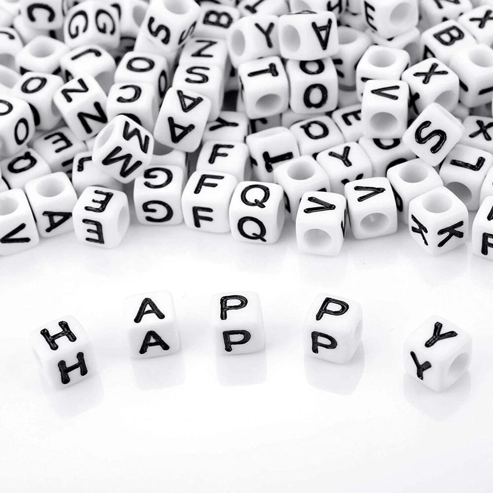 320X Mixed Alphabet Letter Cube Craft Charms Beads 6mm Handmade White and Black - Image 3