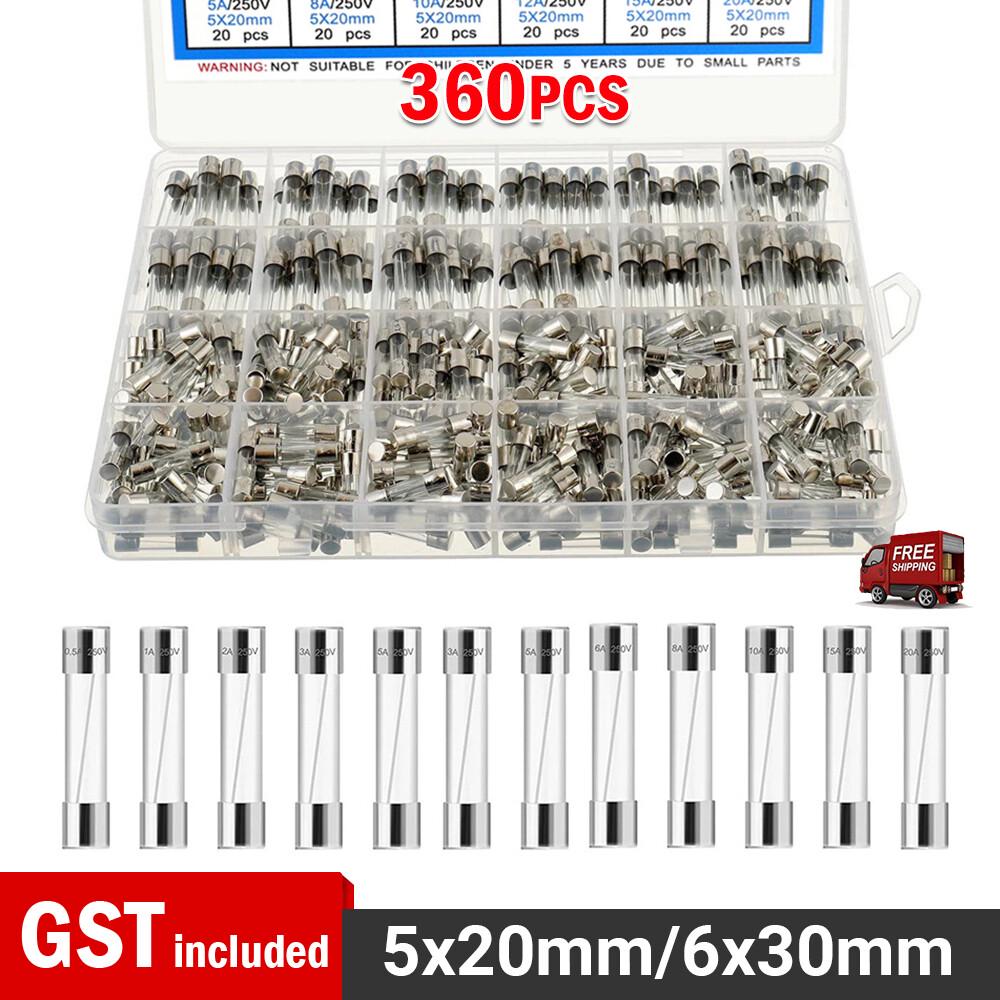 360X Glass Fuses 6x30mm 5x20mm Box Fuse Quick Blow Fast Acting Tube Assorted Kit
