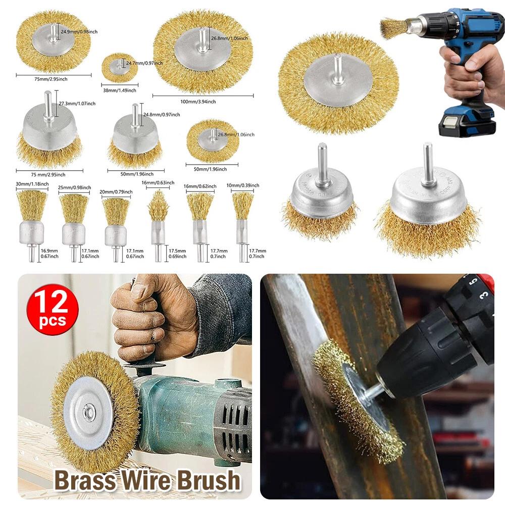 38-100mm Stainless Steel Wire Brush Wheel 1/4  Shank For Drill Grinder 12-Pack